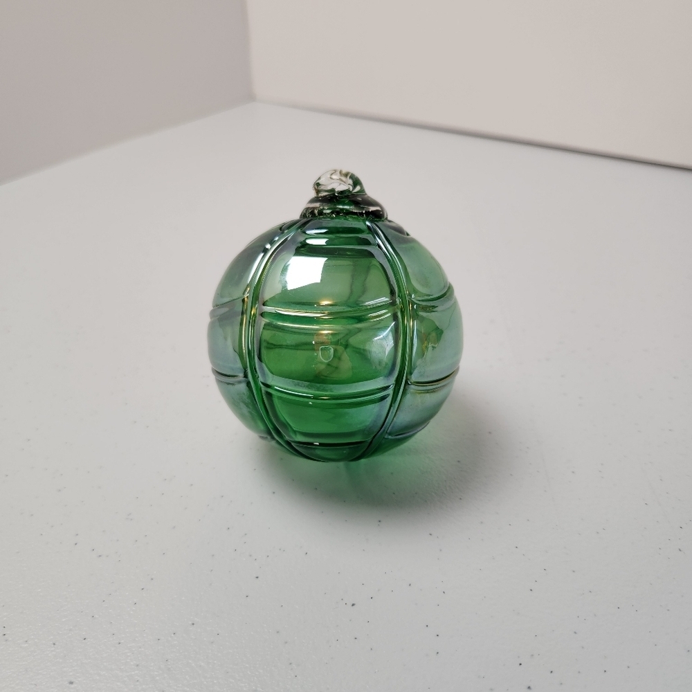 Handblown Heavy Glass Green Round Christmas Tree Ornament Ball Artisan